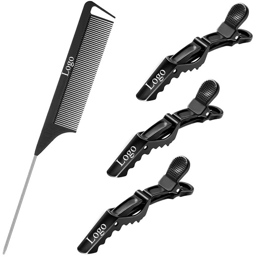 [0501744M-POS-ECO] Metal Tail Comb w/Alligator Clips -Set (Black)
