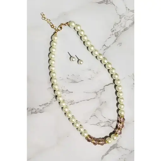 [0502290P-POS-ECO] Pearl, Beads Earring & Necklace (Set)